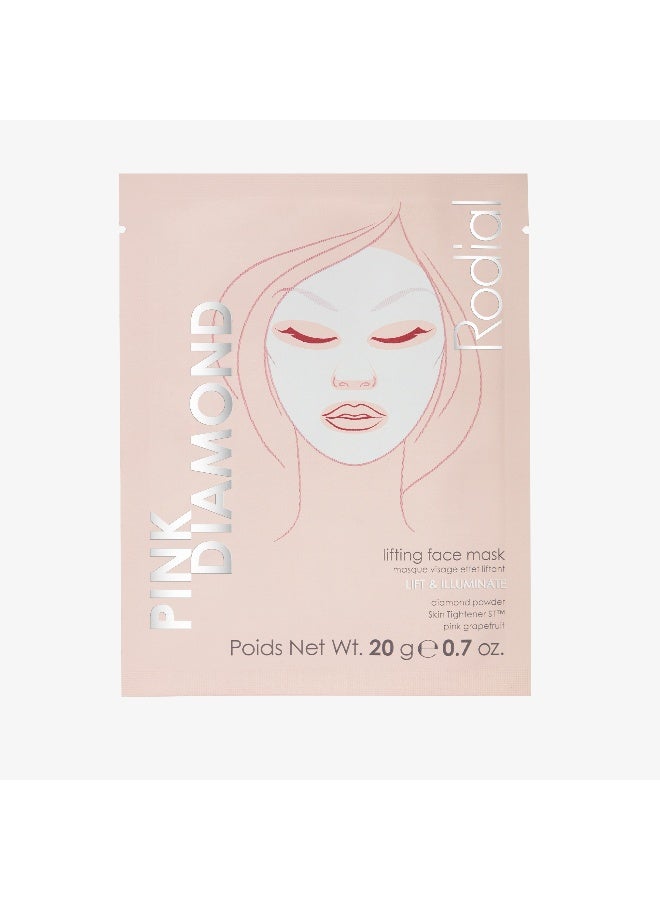 Rodial Pink Diamond Mask Individual – Instant Lifting for Sagging Skin, Diamond Powder & Vitamin C, Bio-Cellulose Sheet for Fine Line Relief 20ml - Image 1